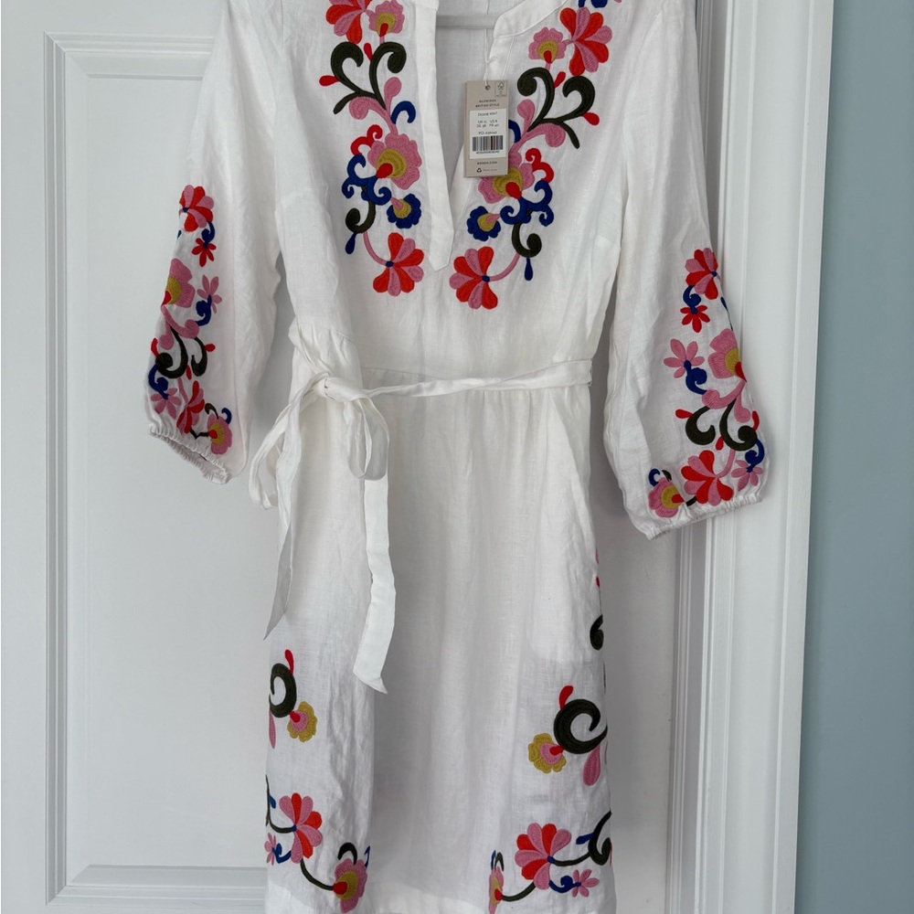 Boden linen dress NWT US 8 Embroidered Floral Dress, Classic Boden summer dress